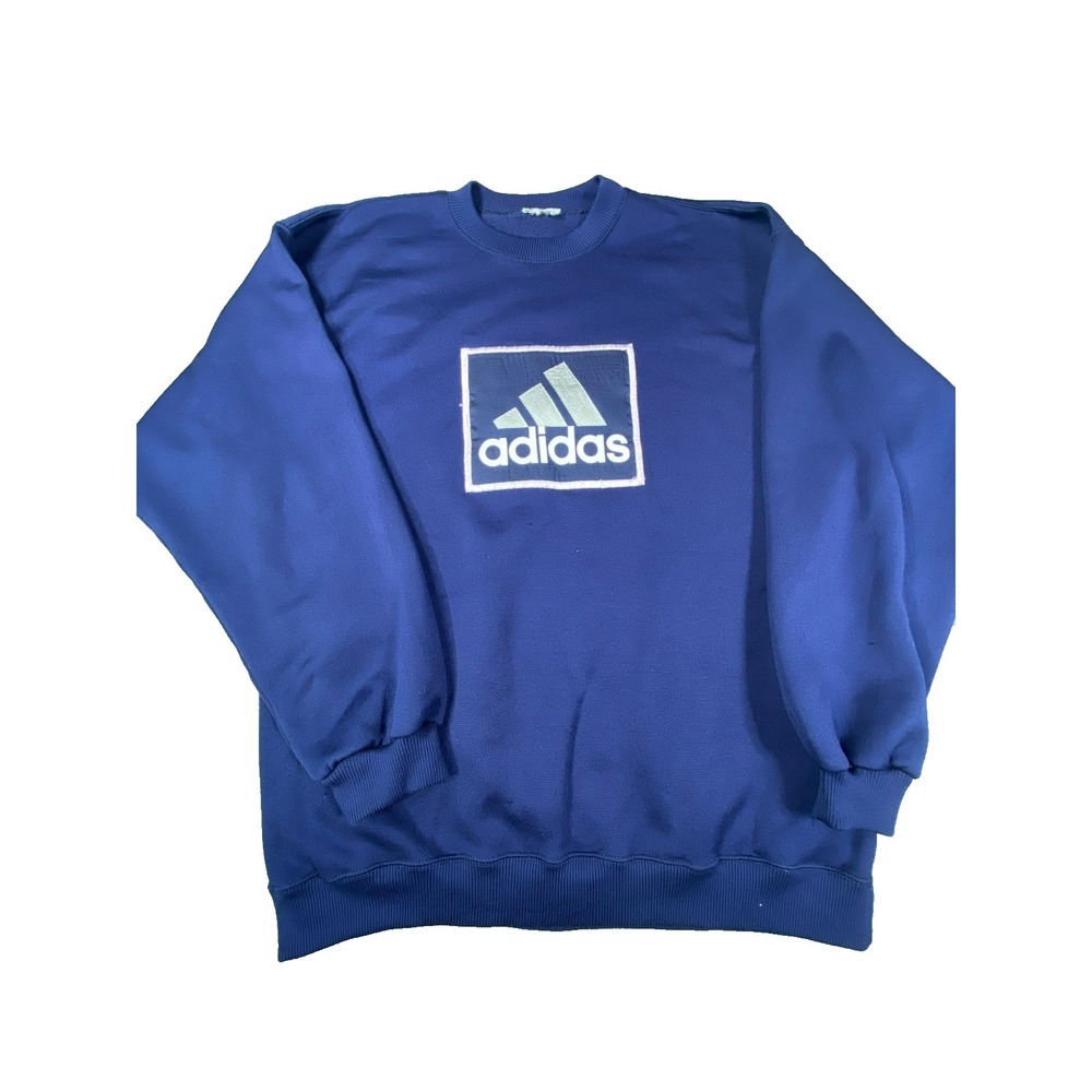Adidas Crewneck Sweatshirt Men LG Blue Logo Graphic Pullover Fleece Heavyweight